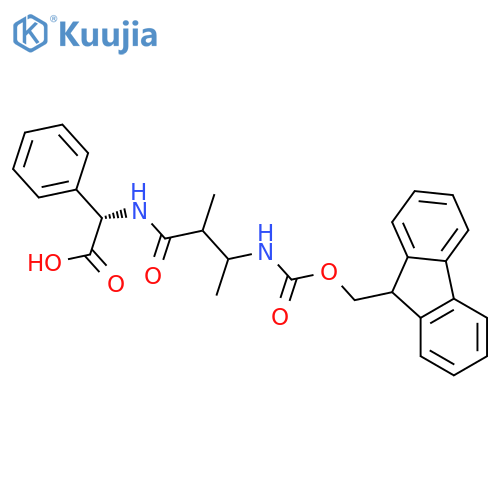 (2S)-2-3-({(9H-fluoren-9-yl)methoxycarbonyl}amino)-2-methylbutanamido-2-phenylacetic acid structure