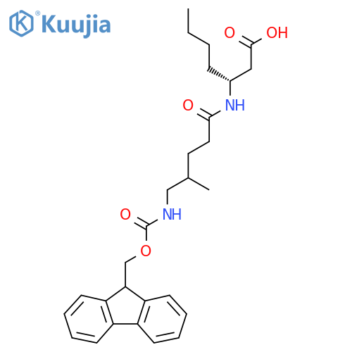 (3R)-3-5-({(9H-fluoren-9-yl)methoxycarbonyl}amino)-4-methylpentanamidoheptanoic acid structure