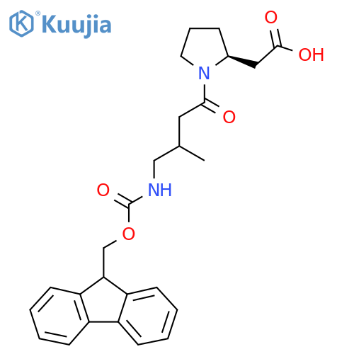 2-(2S)-1-4-({(9H-fluoren-9-yl)methoxycarbonyl}amino)-3-methylbutanoylpyrrolidin-2-ylacetic acid structure