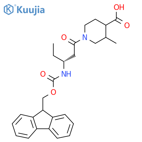 1-(3R)-3-({(9H-fluoren-9-yl)methoxycarbonyl}amino)pentanoyl-3-methylpiperidine-4-carboxylic acid structure