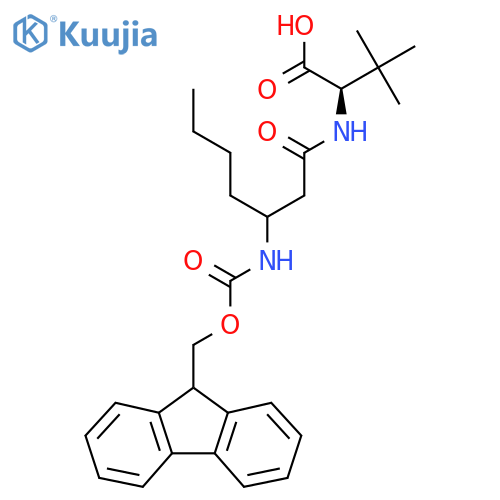 (2R)-2-3-({(9H-fluoren-9-yl)methoxycarbonyl}amino)heptanamido-3,3-dimethylbutanoic acid structure