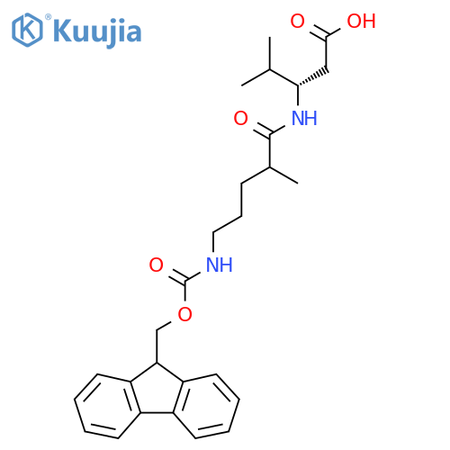 (3S)-3-5-({(9H-fluoren-9-yl)methoxycarbonyl}amino)-2-methylpentanamido-4-methylpentanoic acid structure