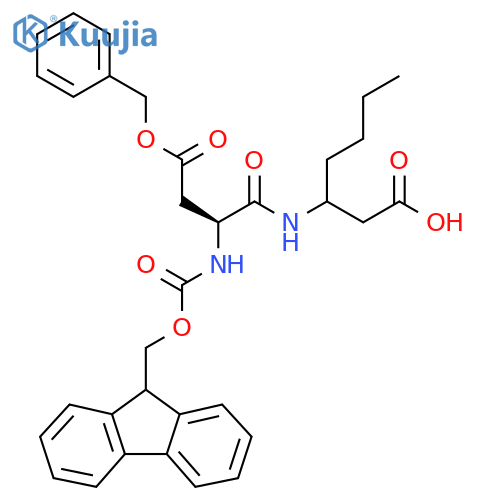 3-(2S)-3-(benzyl carboxy)-2-({(9H-fluoren-9-yl)methoxycarbonyl}amino)propanamidoheptanoic acid structure