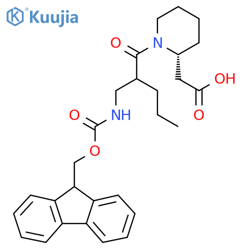 2-(2R)-1-{2-({(9H-fluoren-9-yl)methoxycarbonyl}amino)methylpentanoyl}piperidin-2-ylacetic acid structure