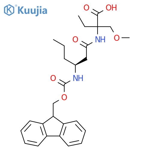 2-(3S)-3-({(9H-fluoren-9-yl)methoxycarbonyl}amino)hexanamido-2-(methoxymethyl)butanoic acid structure