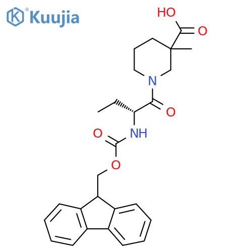 1-(2R)-2-({(9H-fluoren-9-yl)methoxycarbonyl}amino)butanoyl-3-methylpiperidine-3-carboxylic acid structure