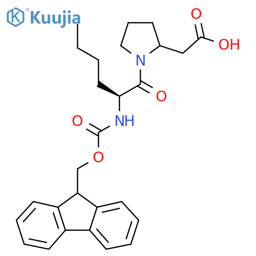 2-{1-(2S)-2-({(9H-fluoren-9-yl)methoxycarbonyl}amino)hexanoylpyrrolidin-2-yl}acetic acid structure