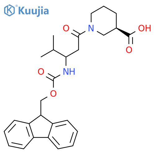 (3R)-1-3-({(9H-fluoren-9-yl)methoxycarbonyl}amino)-4-methylpentanoylpiperidine-3-carboxylic acid structure