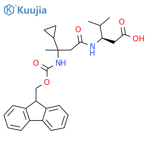 (3R)-3-3-cyclopropyl-3-({(9H-fluoren-9-yl)methoxycarbonyl}amino)butanamido-4-methylpentanoic acid structure