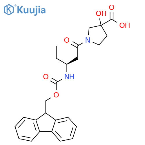1-(3S)-3-({(9H-fluoren-9-yl)methoxycarbonyl}amino)pentanoyl-3-hydroxypyrrolidine-3-carboxylic acid structure