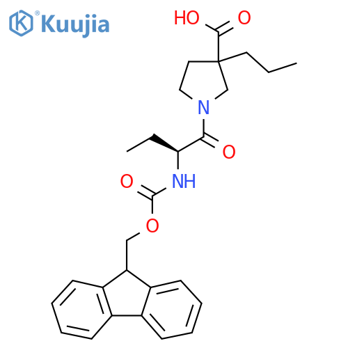 1-(2S)-2-({(9H-fluoren-9-yl)methoxycarbonyl}amino)butanoyl-3-propylpyrrolidine-3-carboxylic acid structure
