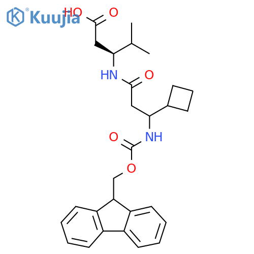 (3S)-3-3-cyclobutyl-3-({(9H-fluoren-9-yl)methoxycarbonyl}amino)propanamido-4-methylpentanoic acid structure