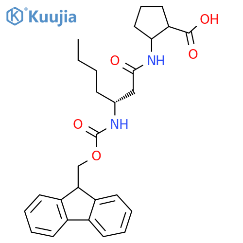 2-(3R)-3-({(9H-fluoren-9-yl)methoxycarbonyl}amino)heptanamidocyclopentane-1-carboxylic acid structure