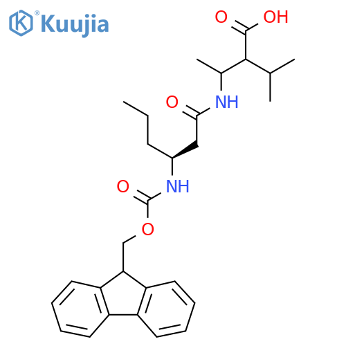 3-(3S)-3-({(9H-fluoren-9-yl)methoxycarbonyl}amino)hexanamido-2-(propan-2-yl)butanoic acid structure