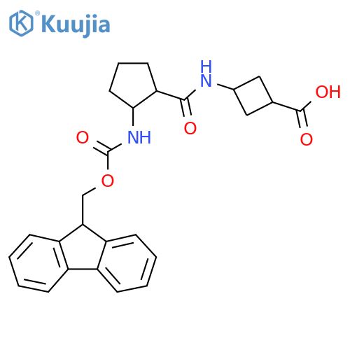 (1s,3s)-3-2-({(9H-fluoren-9-yl)methoxycarbonyl}amino)cyclopentaneamidocyclobutane-1-carboxylic acid structure