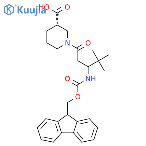 (3S)-1-3-({(9H-fluoren-9-yl)methoxycarbonyl}amino)-4,4-dimethylpentanoylpiperidine-3-carboxylic acid structure