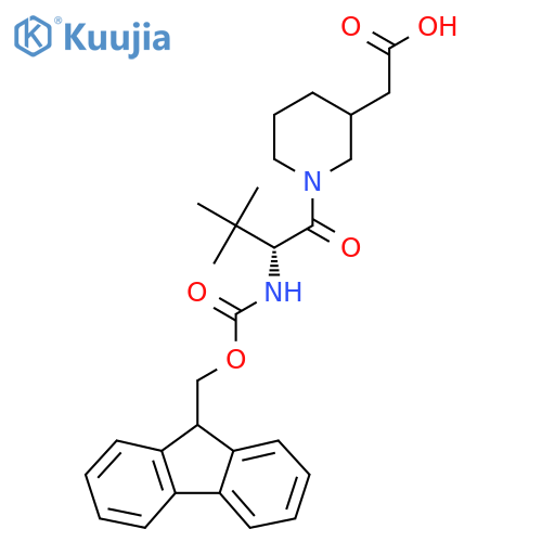2-{1-(2R)-2-({(9H-fluoren-9-yl)methoxycarbonyl}amino)-3,3-dimethylbutanoylpiperidin-3-yl}acetic acid structure