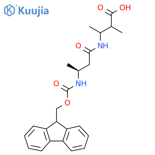 3-(3S)-3-({(9H-fluoren-9-yl)methoxycarbonyl}amino)butanamido-2-methylbutanoic acid structure