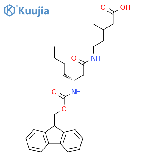 5-(3R)-3-({(9H-fluoren-9-yl)methoxycarbonyl}amino)heptanamido-3-methylpentanoic acid structure