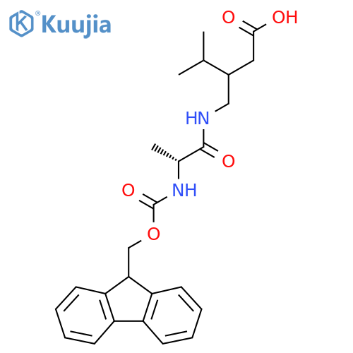 3-{(2R)-2-({(9H-fluoren-9-yl)methoxycarbonyl}amino)propanamidomethyl}-4-methylpentanoic acid structure