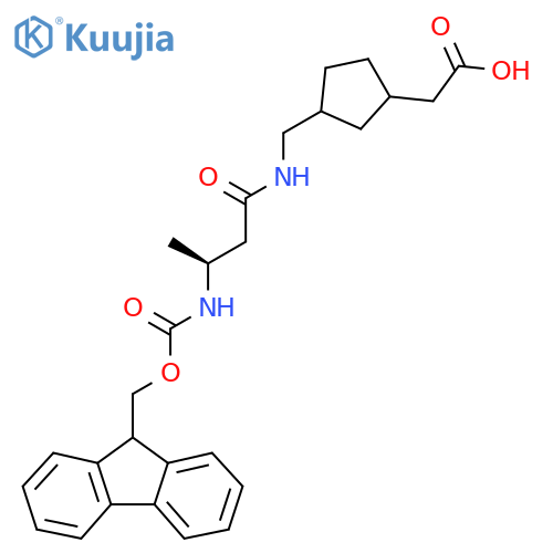 2-(3-{(3S)-3-({(9H-fluoren-9-yl)methoxycarbonyl}amino)butanamidomethyl}cyclopentyl)acetic acid structure