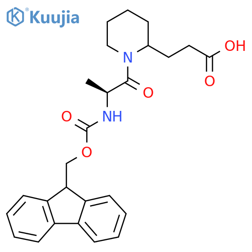 3-{1-(2S)-2-({(9H-fluoren-9-yl)methoxycarbonyl}amino)propanoylpiperidin-2-yl}propanoic acid structure