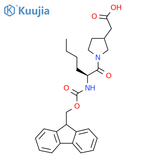 2-{1-(2S)-2-({(9H-fluoren-9-yl)methoxycarbonyl}amino)hexanoylpyrrolidin-3-yl}acetic acid structure