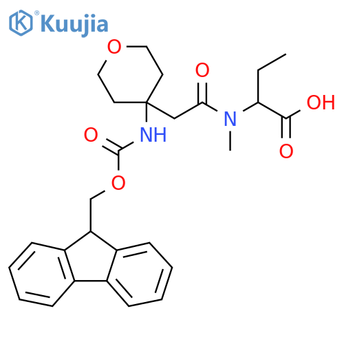 2-{2-4-({(9H-fluoren-9-yl)methoxycarbonyl}amino)oxan-4-yl-N-methylacetamido}butanoic acid structure
