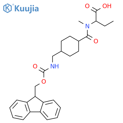 2-(1-{4-({(9H-fluoren-9-yl)methoxycarbonyl}amino)methylcyclohexyl}-N-methylformamido)butanoic acid structure