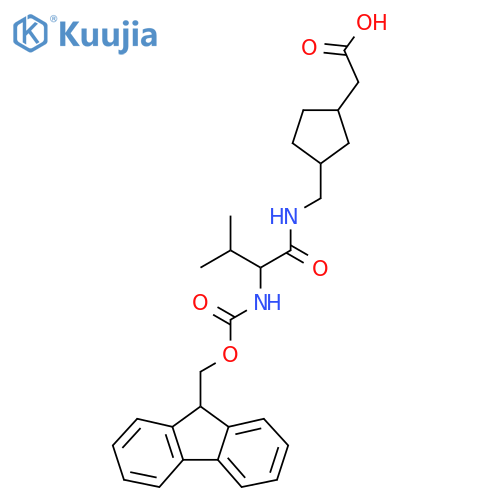 2-(3-{2-({(9H-fluoren-9-yl)methoxycarbonyl}amino)-3-methylbutanamidomethyl}cyclopentyl)acetic acid structure