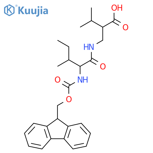 2-{2-({(9H-fluoren-9-yl)methoxycarbonyl}amino)-3-methylpentanamidomethyl}-3-methylbutanoic acid structure