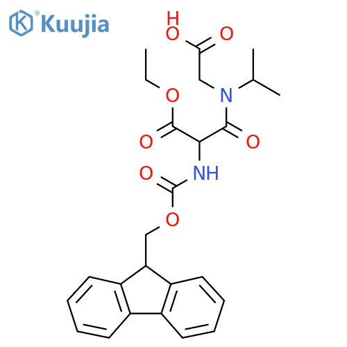 2-2-(ethyl carboxy)-2-({(9H-fluoren-9-yl)methoxycarbonyl}amino)-N-(propan-2-yl)acetamidoacetic acid structure