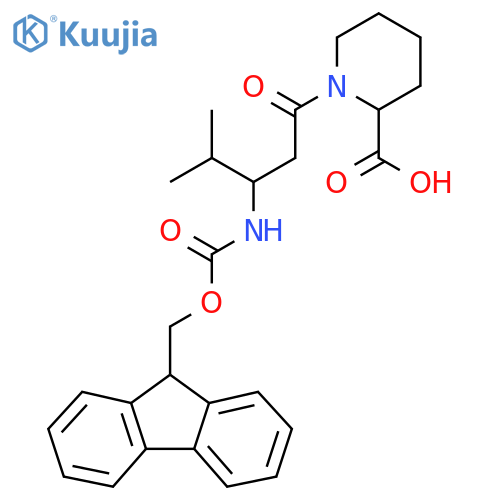 1-3-({(9H-fluoren-9-yl)methoxycarbonyl}amino)-4-methylpentanoylpiperidine-2-carboxylic acid structure