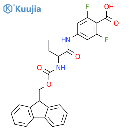 4-2-({(9H-fluoren-9-yl)methoxycarbonyl}amino)butanamido-2,6-difluorobenzoic acid structure