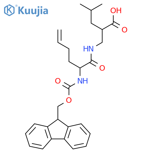 2-{2-({(9H-fluoren-9-yl)methoxycarbonyl}amino)hex-5-enamidomethyl}-4-methylpentanoic acid structure