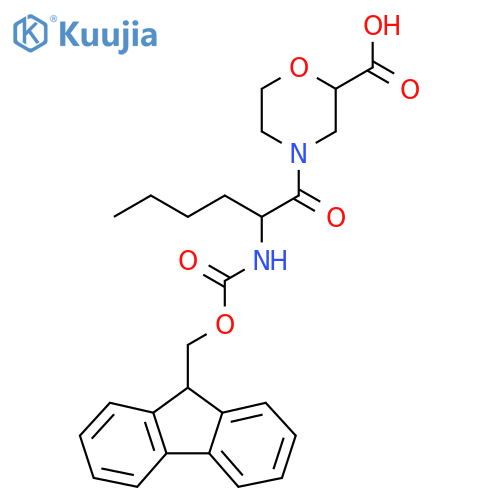 4-2-({(9H-fluoren-9-yl)methoxycarbonyl}amino)hexanoylmorpholine-2-carboxylic acid structure