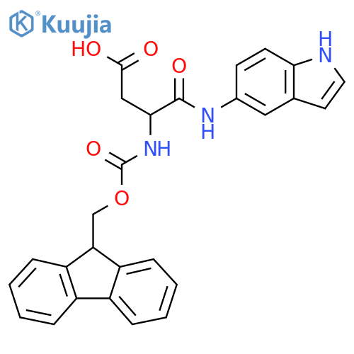 3-({(9H-fluoren-9-yl)methoxycarbonyl}amino)-3-(1H-indol-5-yl)carbamoylpropanoic acid structure