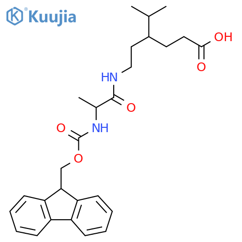4-{2-[2-({[(9H-fluoren-9-yl)methoxy]carbonyl}amino)propanamido]ethyl}-5-methylhexanoic acid structure