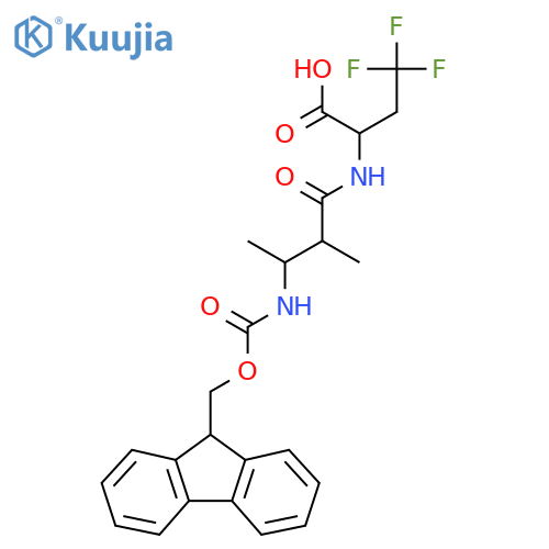 2-3-({(9H-fluoren-9-yl)methoxycarbonyl}amino)-2-methylbutanamido-4,4,4-trifluorobutanoic acid structure