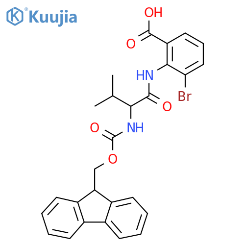 3-bromo-2-2-({(9H-fluoren-9-yl)methoxycarbonyl}amino)-3-methylbutanamidobenzoic acid structure