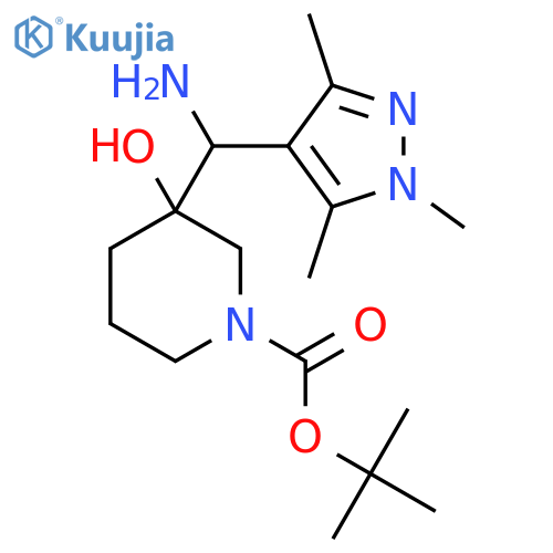 tert-butyl 3-amino(trimethyl-1H-pyrazol-4-yl)methyl-3-hydroxypiperidine-1-carboxylate structure