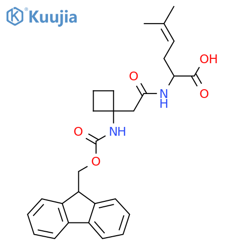2-{2-1-({(9H-fluoren-9-yl)methoxycarbonyl}amino)cyclobutylacetamido}-5-methylhex-4-enoic acid structure