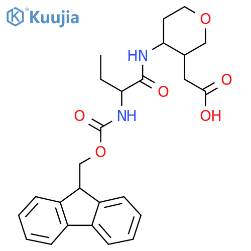2-{4-2-({(9H-fluoren-9-yl)methoxycarbonyl}amino)butanamidooxan-3-yl}acetic acid structure