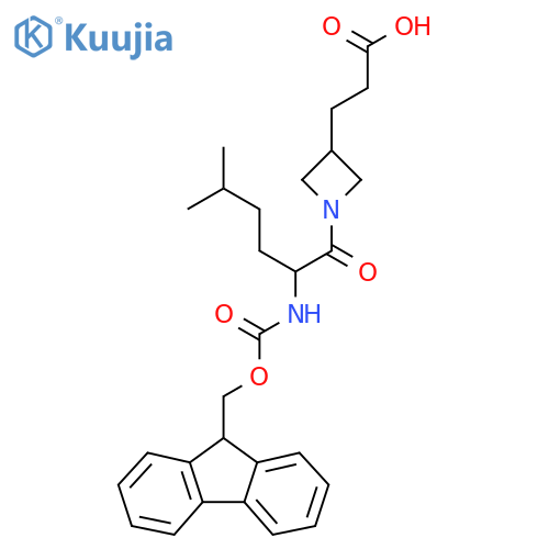 3-{1-2-({(9H-fluoren-9-yl)methoxycarbonyl}amino)-5-methylhexanoylazetidin-3-yl}propanoic acid structure