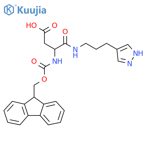 3-({(9H-fluoren-9-yl)methoxycarbonyl}amino)-3-{3-(1H-pyrazol-4-yl)propylcarbamoyl}propanoic acid structure