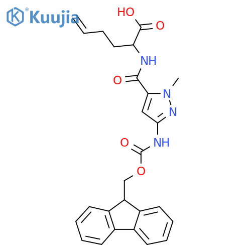 2-{3-({(9H-fluoren-9-yl)methoxycarbonyl}amino)-1-methyl-1H-pyrazol-5-ylformamido}hex-5-enoic acid structure