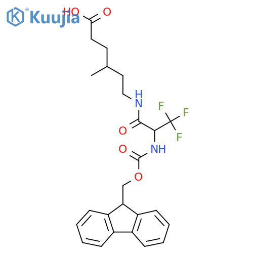 6-2-({(9H-fluoren-9-yl)methoxycarbonyl}amino)-3,3,3-trifluoropropanamido-4-methylhexanoic acid structure