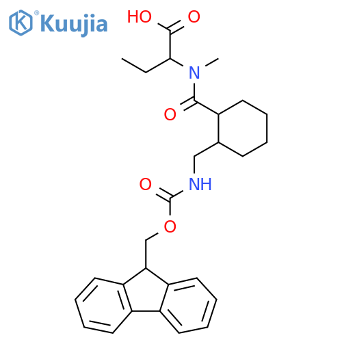 2-(1-{2-({(9H-fluoren-9-yl)methoxycarbonyl}amino)methylcyclohexyl}-N-methylformamido)butanoic acid structure