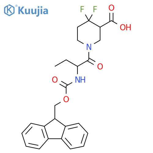 1-2-({(9H-fluoren-9-yl)methoxycarbonyl}amino)butanoyl-4,4-difluoropiperidine-3-carboxylic acid structure