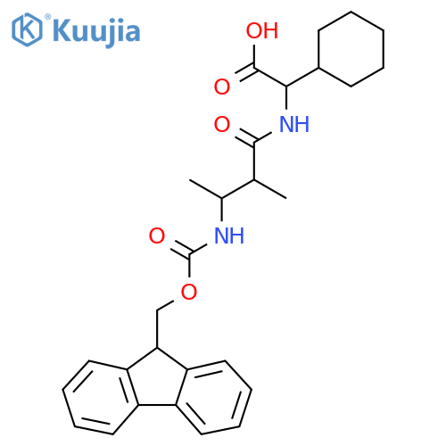2-cyclohexyl-2-3-({(9H-fluoren-9-yl)methoxycarbonyl}amino)-2-methylbutanamidoacetic acid structure